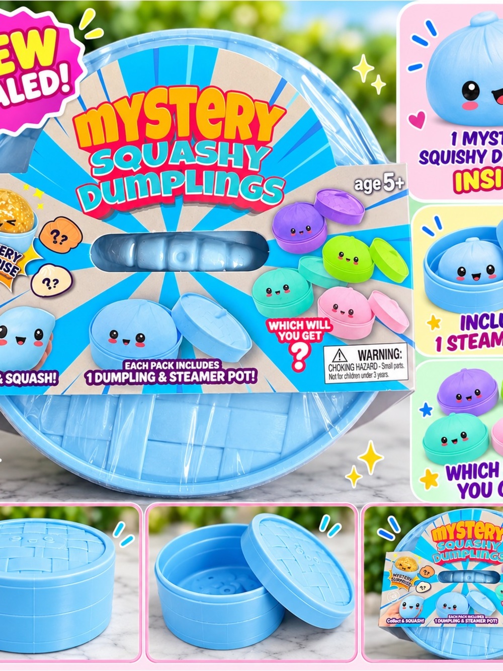 Mystery Squashy Dumplings Surprise Toy – New Sealed – Blue Steamer Pot